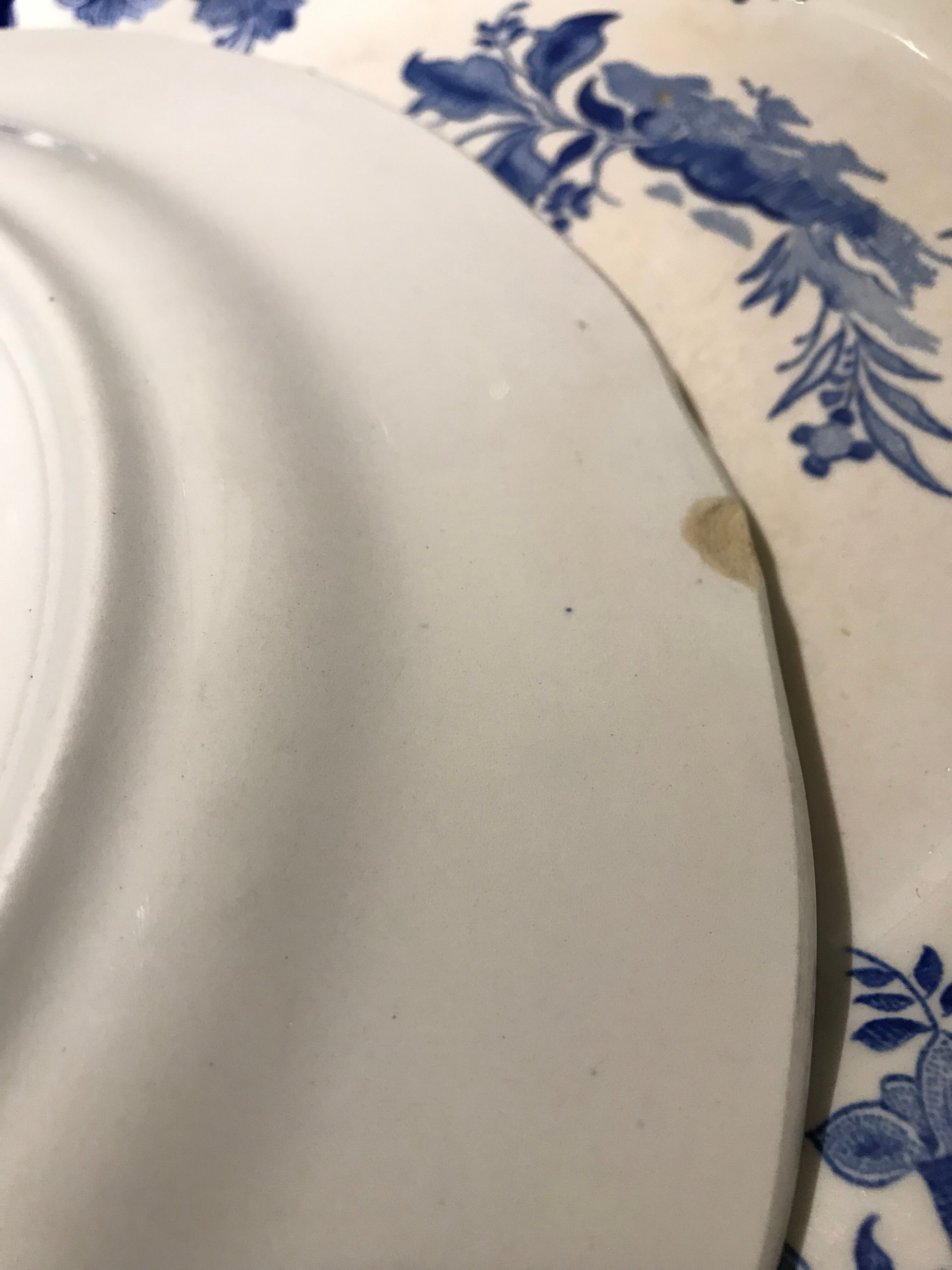 Lot of 5 flat plates and 5 plates Gien 1960, blue and white hollow