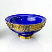 Art Deco French ceramic centerpiece bowl, hand-painted cobalt blue & gold, 20th century