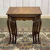 Set of 3 English walnut nesting tables from the 1950s