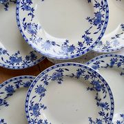 6 antique deep plates, blue and white Dresden porcelain