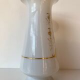 Ancient opaline vase Napoleon III gilding floral Fuchsia pattern