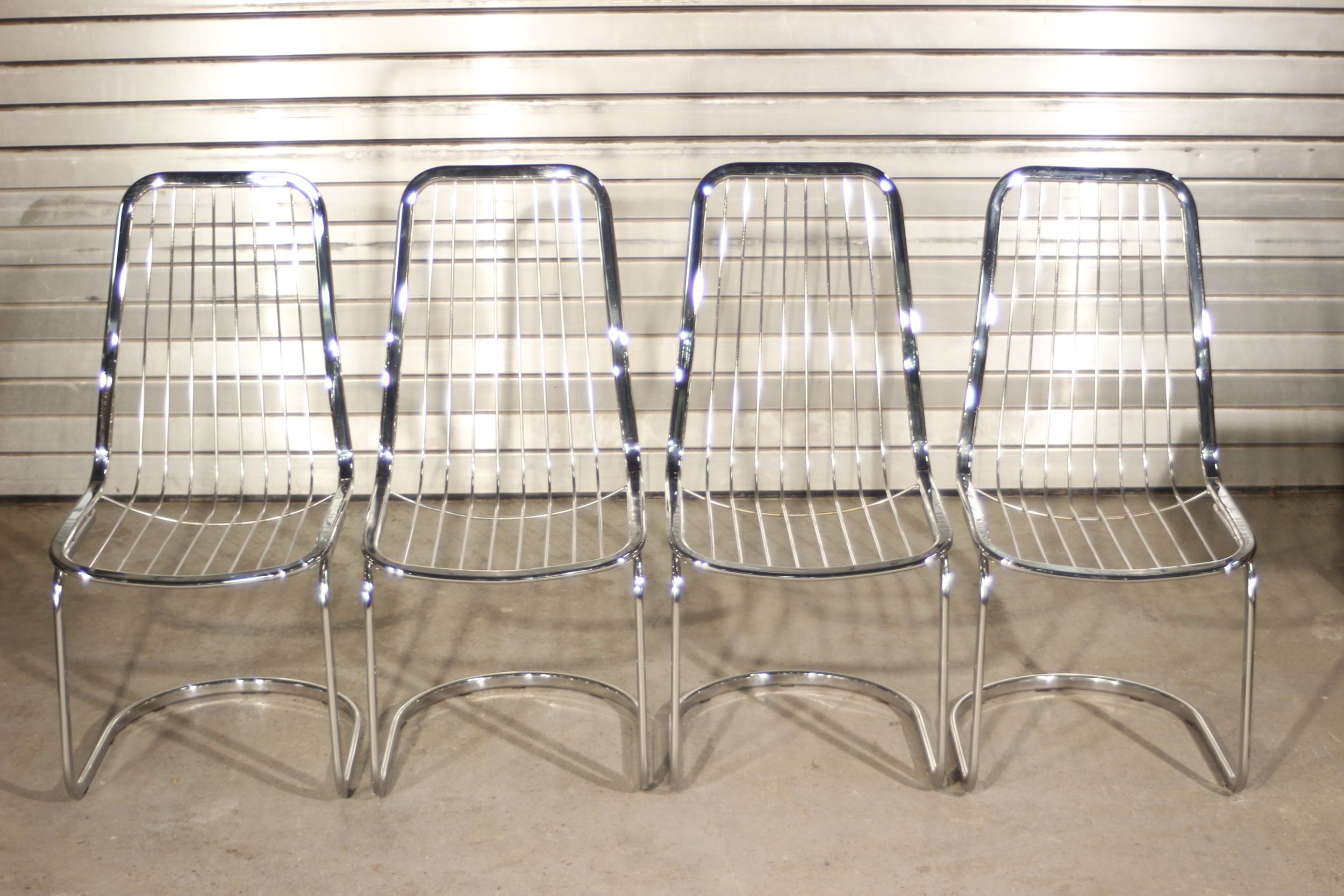 Lot de 4 chaises de salle à manger en tige d'acier chromé par Gastone Rinaldi, Italie 1970s