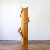 Screen in articulated slats in solid pitchpin wood - France - Circa 1980