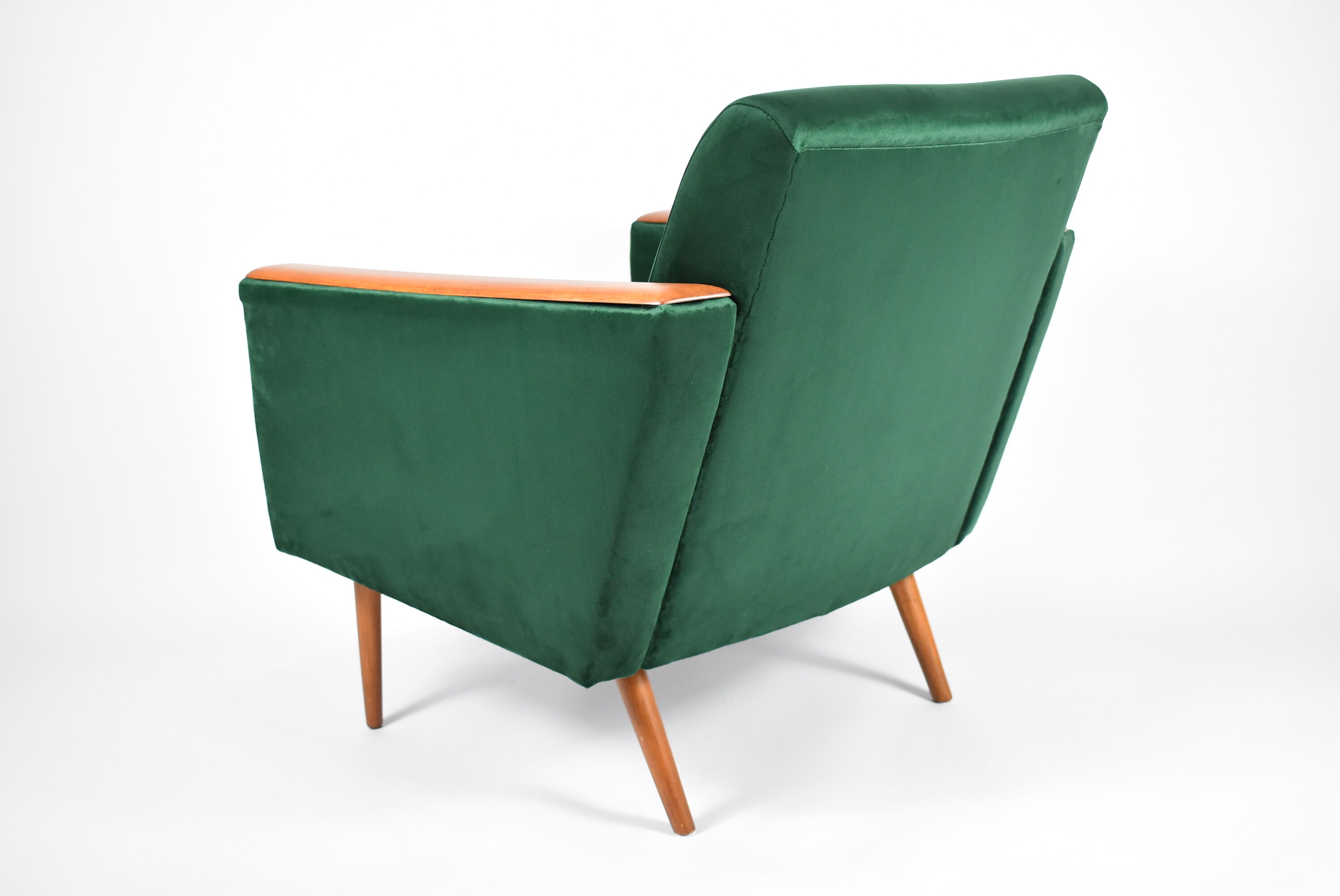 Original vintage armchair, 1960s, restored, green bottle velvet