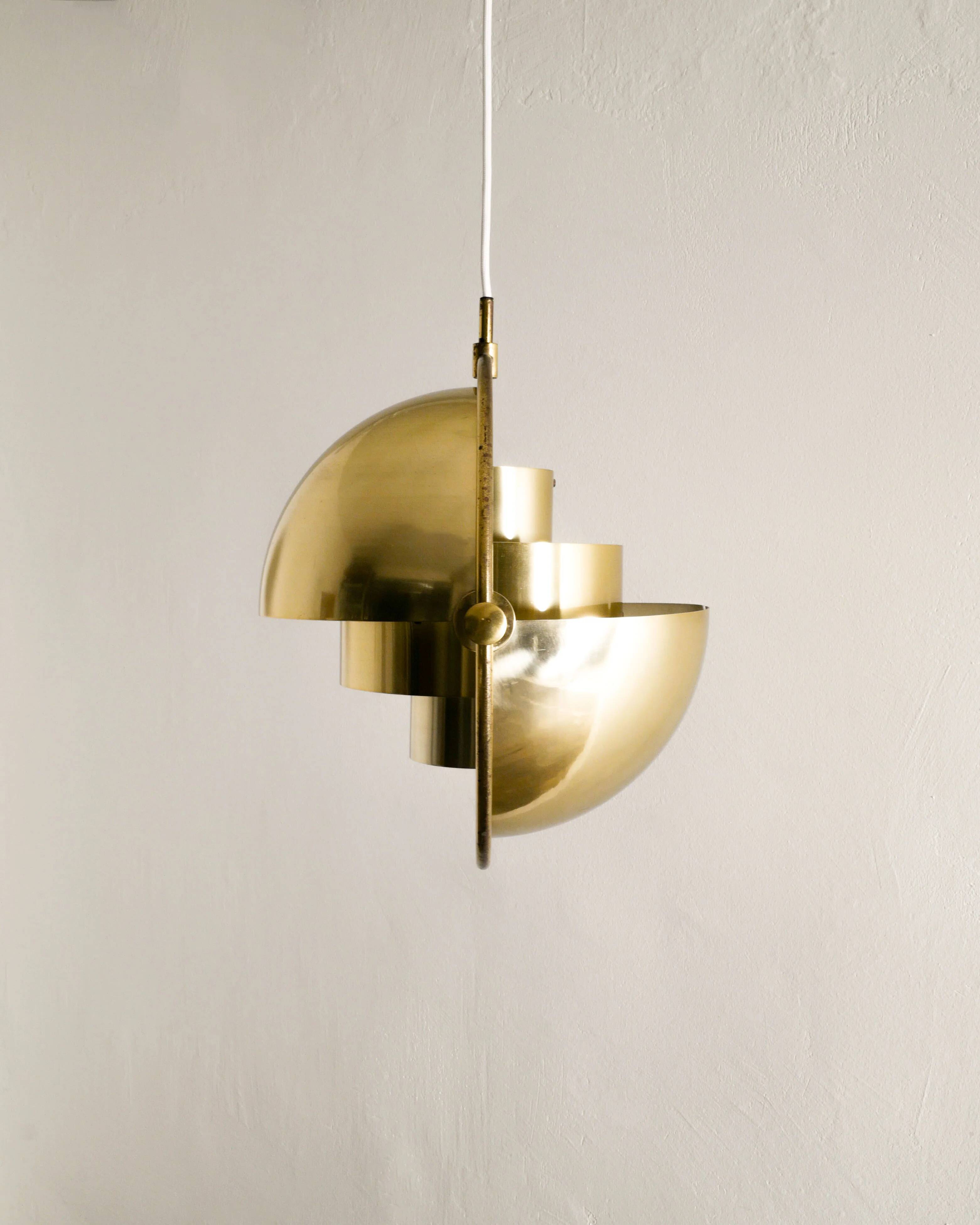 Vintage Danish Mid Century Louis Weisdorf "Multi Lite" Brass Pendant, 1960s