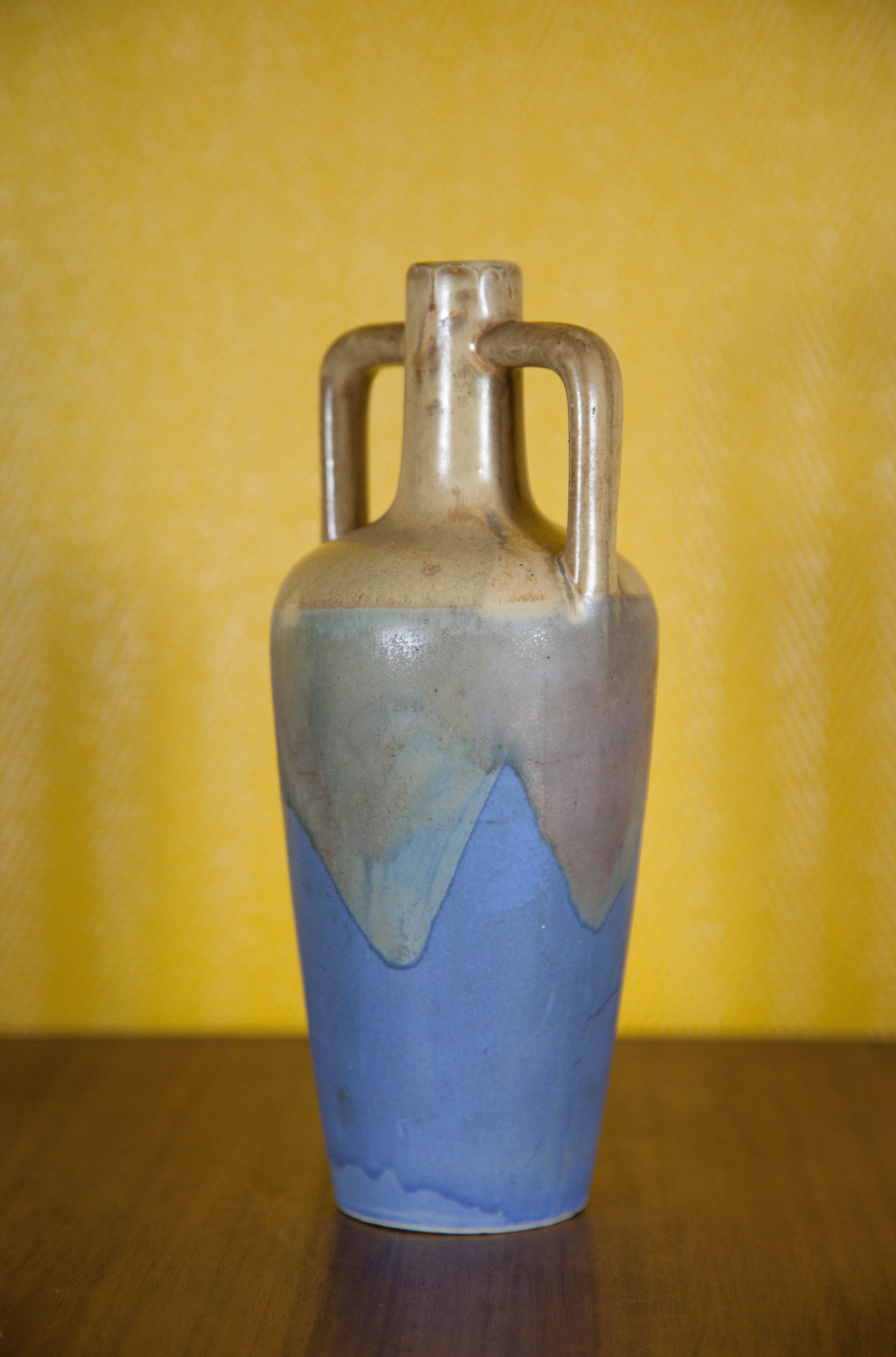 Flamed glazed stoneware bottle, Fournier Demars St-Amand alcohol bottle, amphora vase