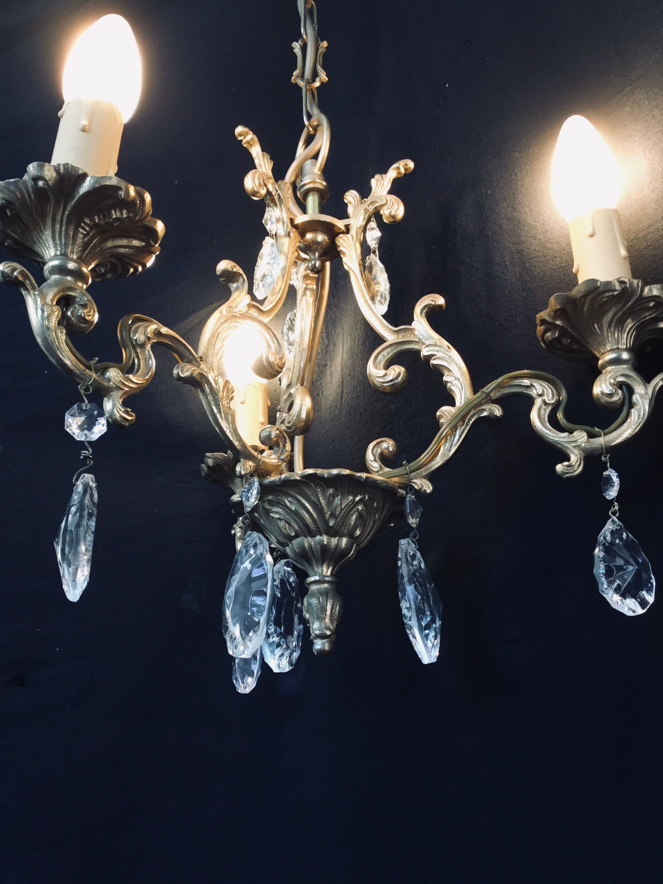 Lustre cage  à 3 lumières cristal et bronze