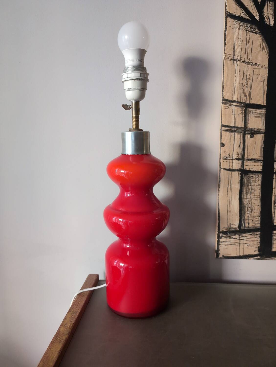 Vintage 70s red opaline table lamp