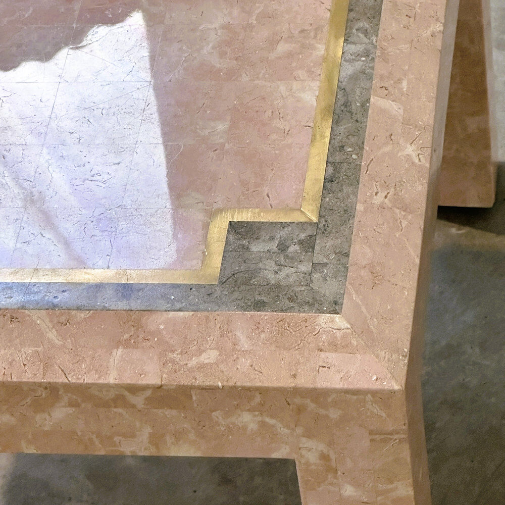 Postmodern pink marble coffee table with brass inlay, Italy, 1980s