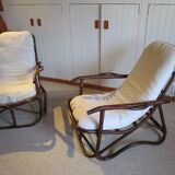 Rare-Vintage - Set of two rattan and bamboo armchairs - reclining armchairs - 80s