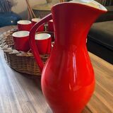 Pitcher service and 8 orangeade glasses 60s ceramic Salins