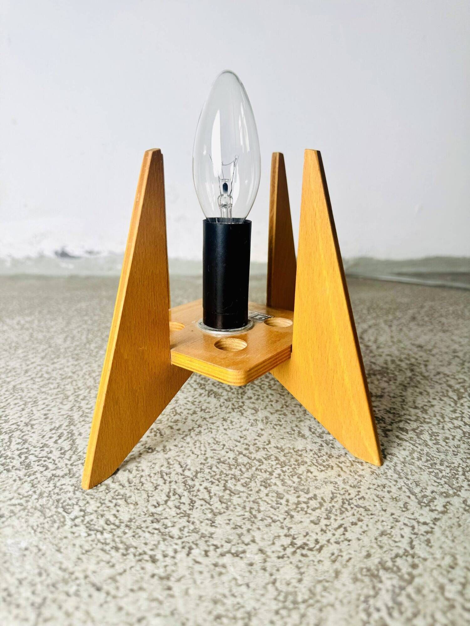 Rocket Desk Lamps In Wood & Glass Crystal By Pokrok Zilina, Poland 1970S