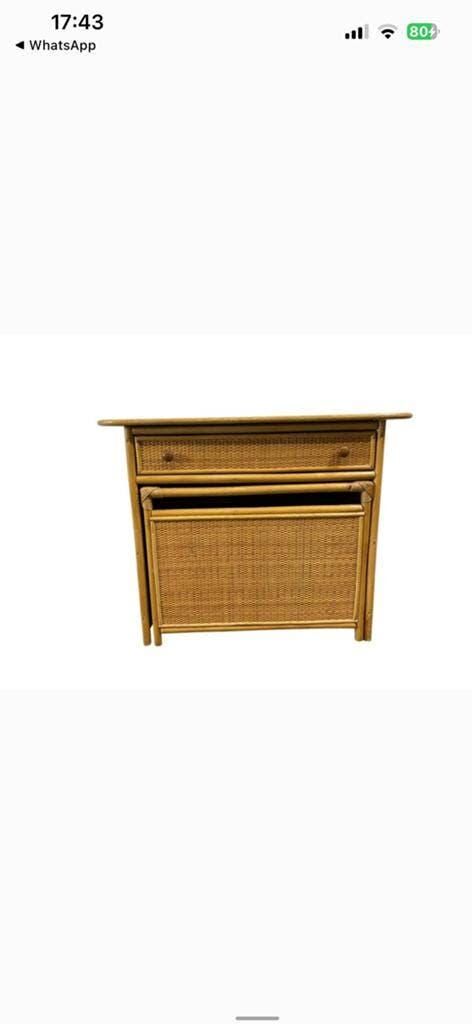 Console vintage en rotin avec tabouret / meuble coiffeuse