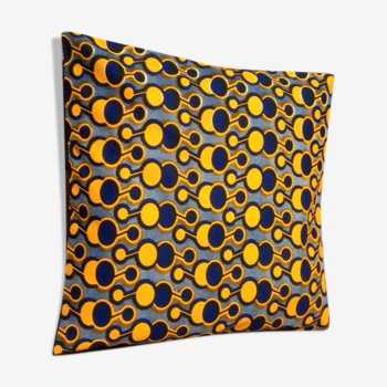 Ethnic African wax blue and yellow Cushion cover