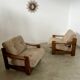 Lot of 2 solid elm armchairs, Maison Regain design, 70s vintage