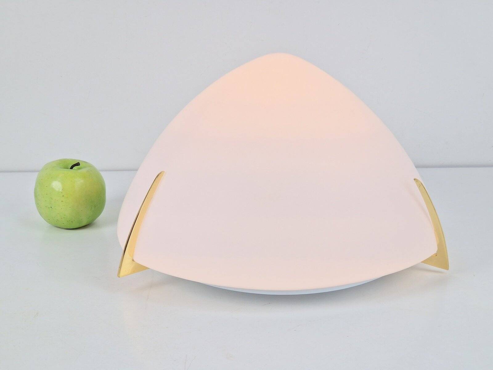Regency Brass and White Glass Ceiling Lamp from Milan, Spain, 1970s