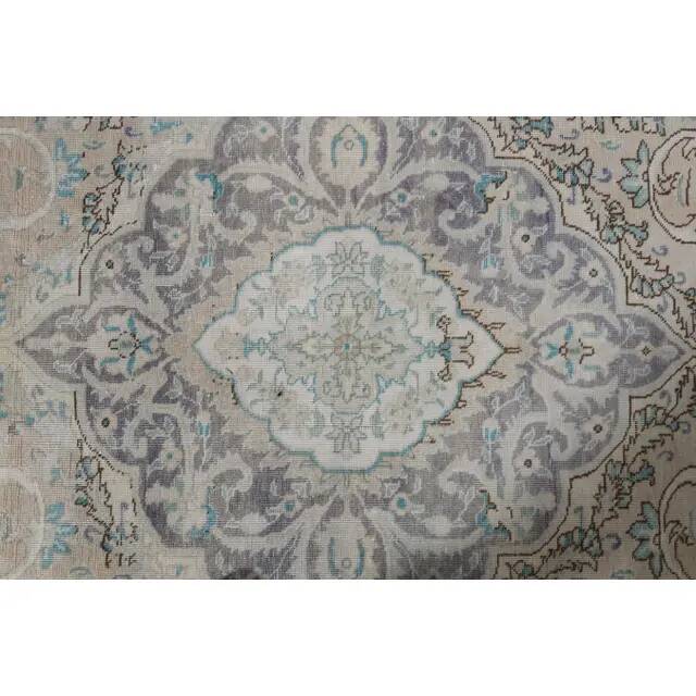 1970s Vintage Persian Handmade Wool Cotton Blue Area Rug 298x384