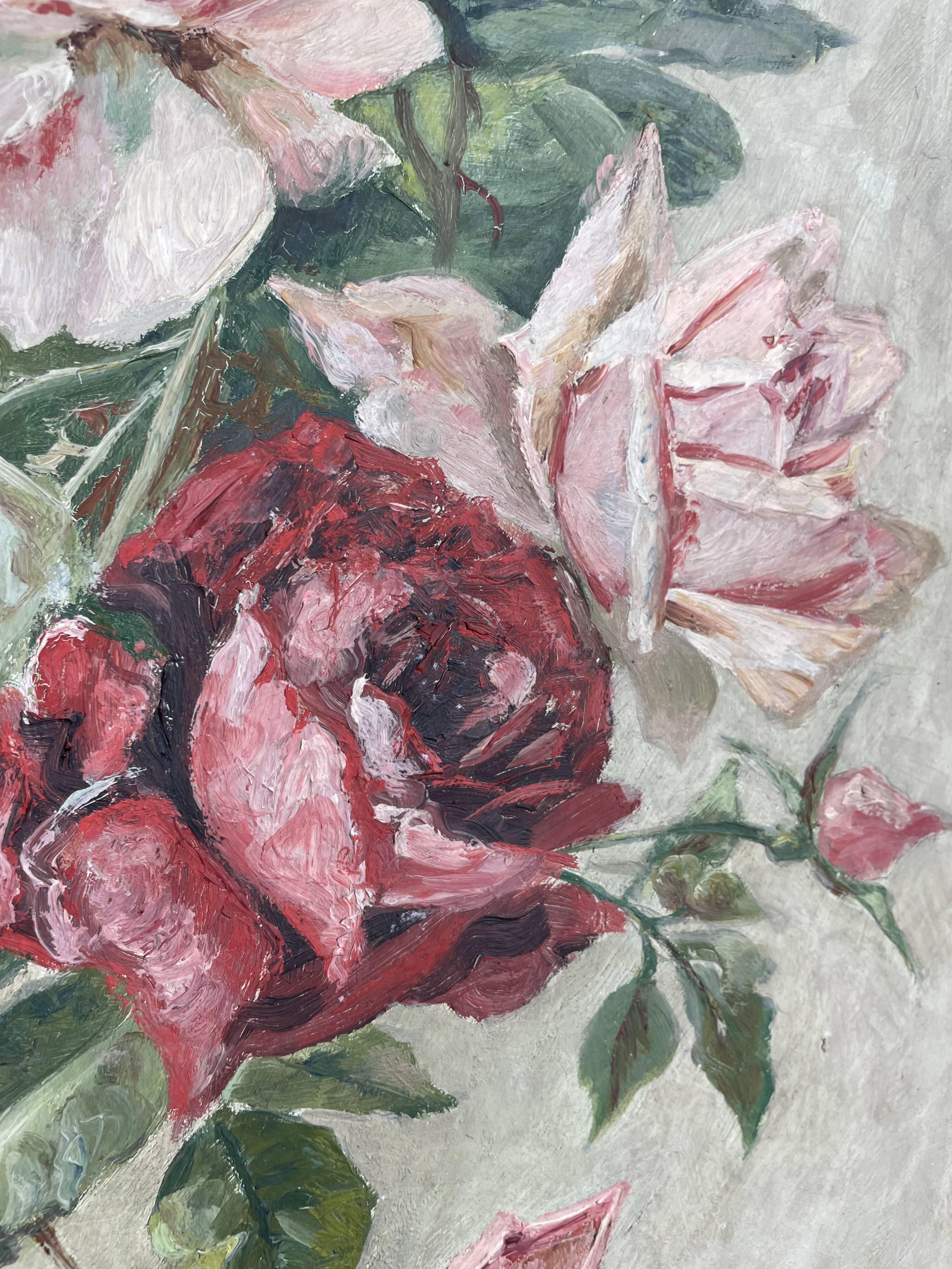 Pair of oil on canvas "Bouquets of roses"