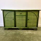 Green Vintage Rattan Sideboard By Maugrion, France, 1980s