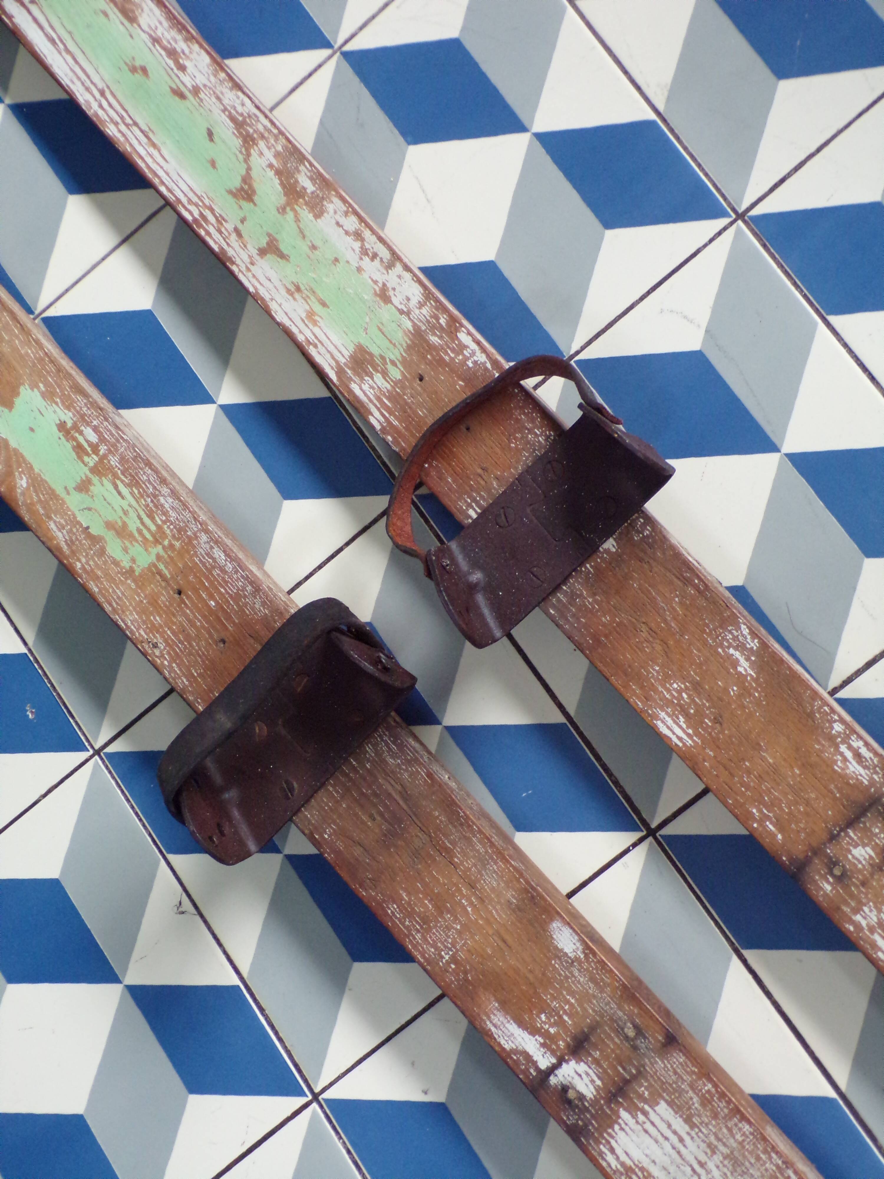 Pair of vintage wooden skis