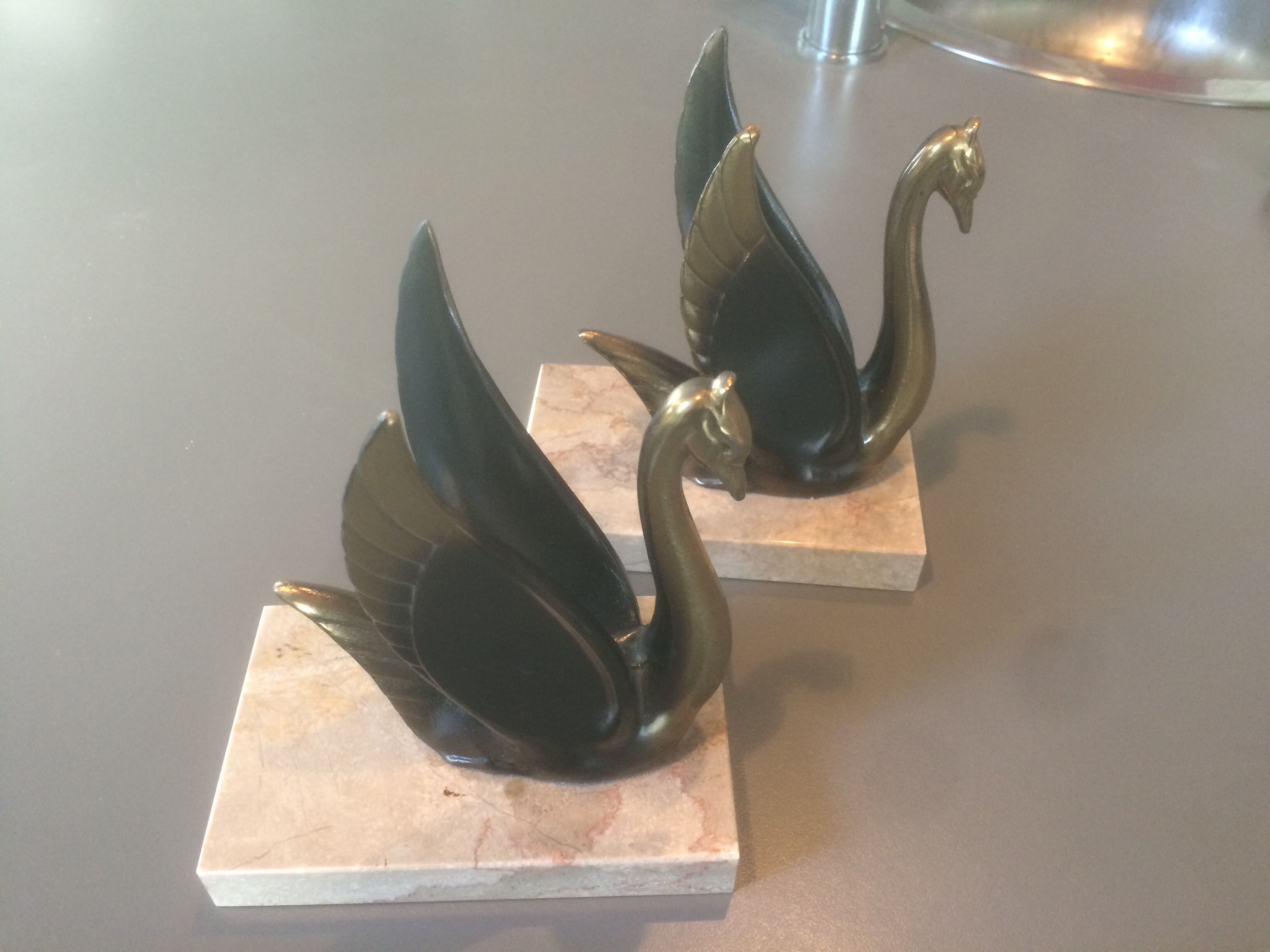 Pair of brass swans bookends