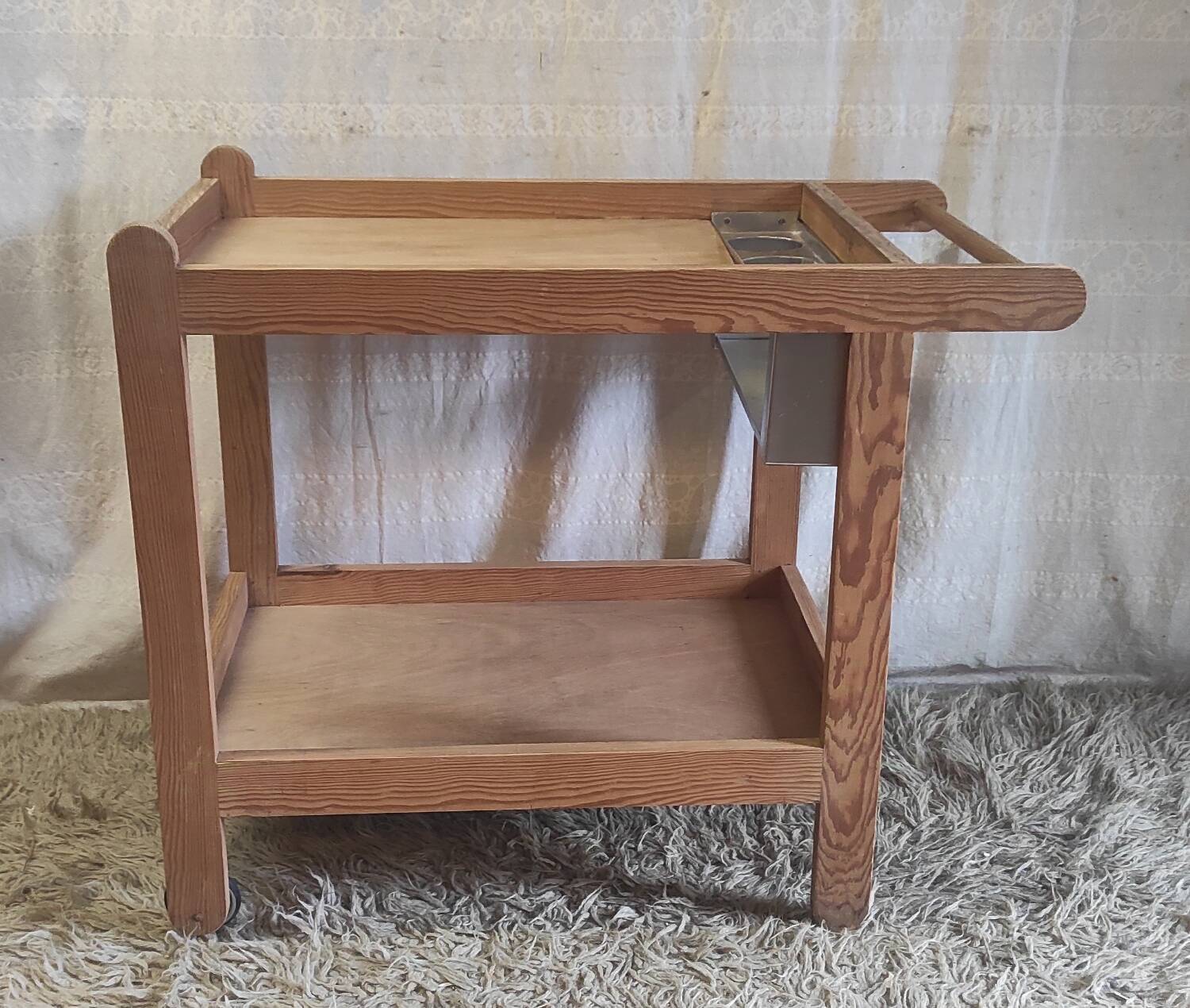 Solid wood serving trolley (Pine) - mid 20th century