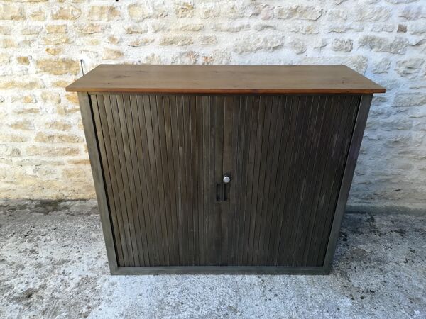 Meuble à rideaux métallique industriel années 60-70