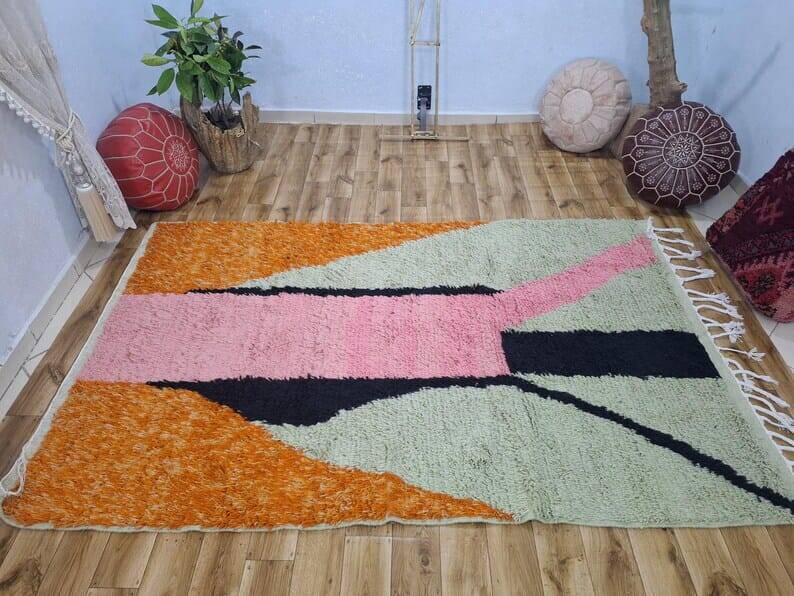 Tapis en laine pure artisanale traditionnelle taille 100 x 200 cm