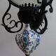Lustre vintage fer forgé opaline et céramique