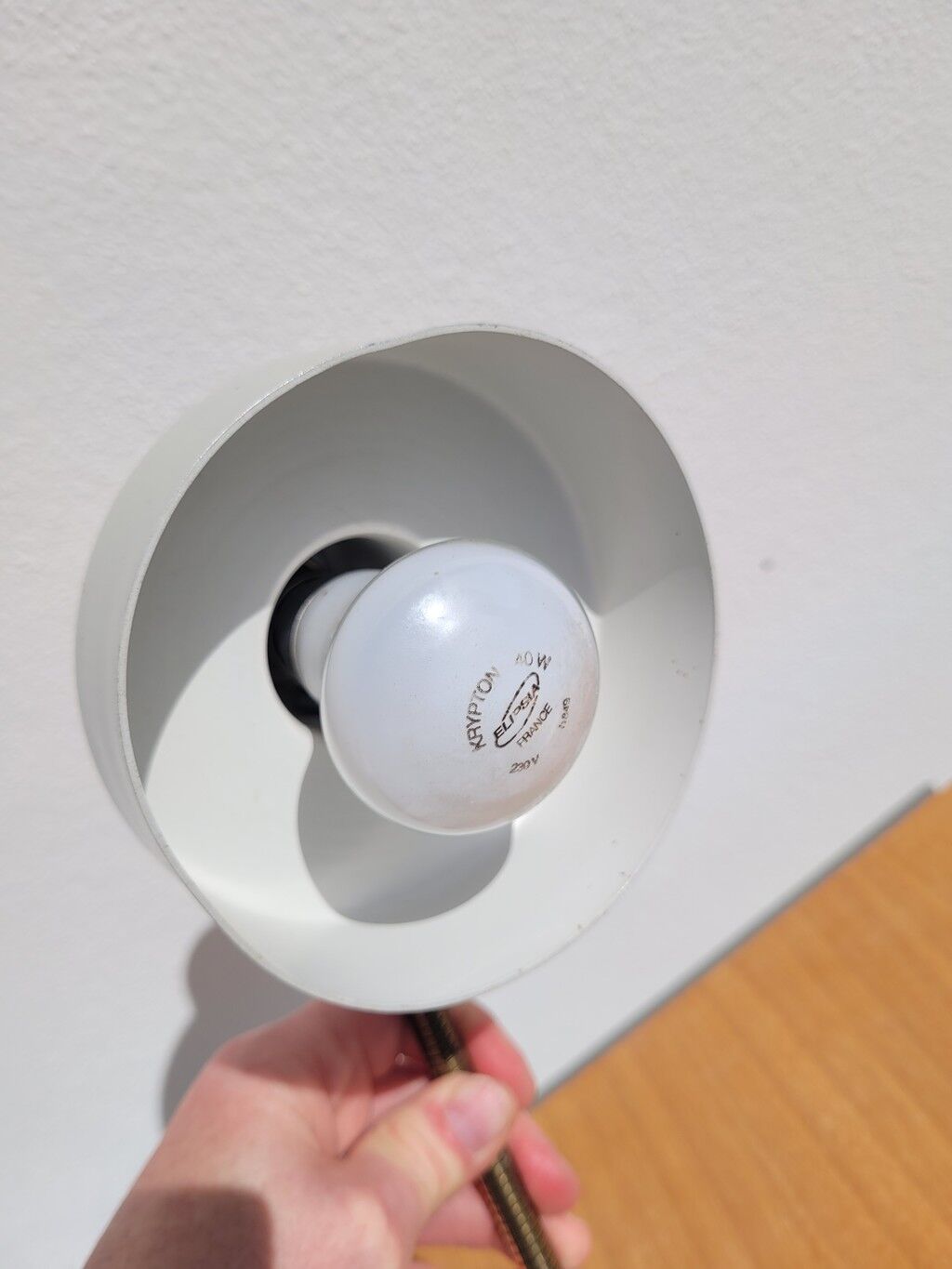 Revised vintage beige and gold Aluminor lamp.