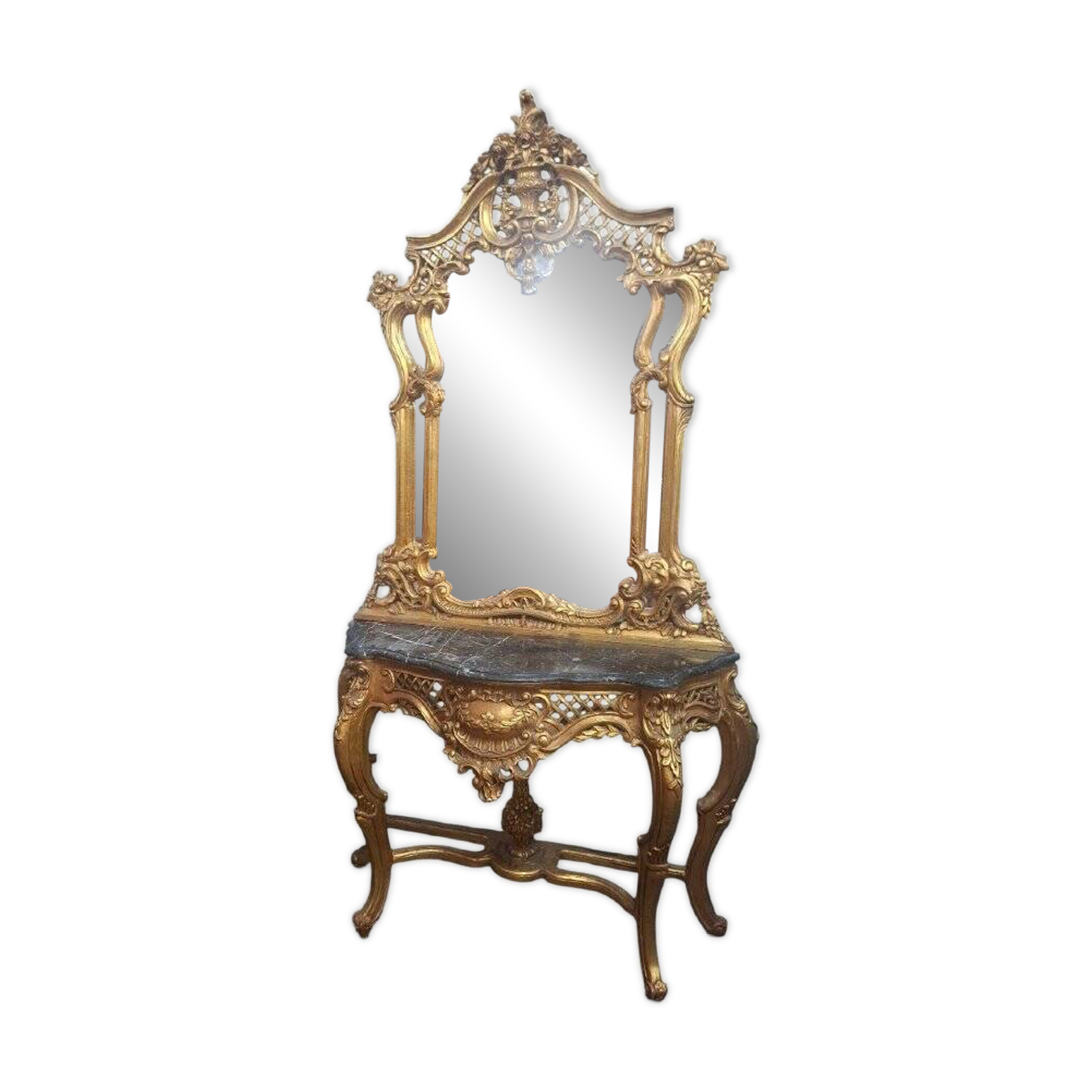 Mirror and console set in Louis XV style.