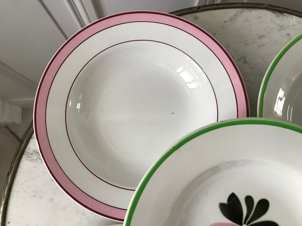 Lot of 5 hollow plates digoin sarreguemines model "rustic" and "casino" 50s