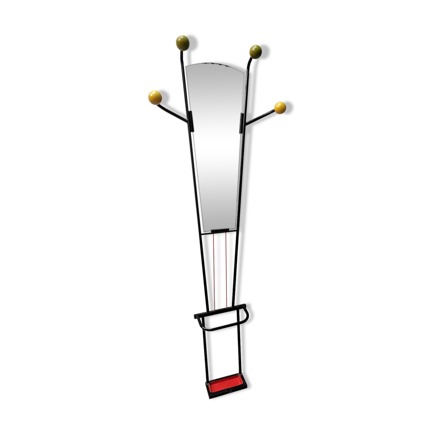 Coat rack/vintage iron mirror on foot 1970