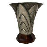Art Deco, embossed pewter vase signed DELAVAN circa 1930