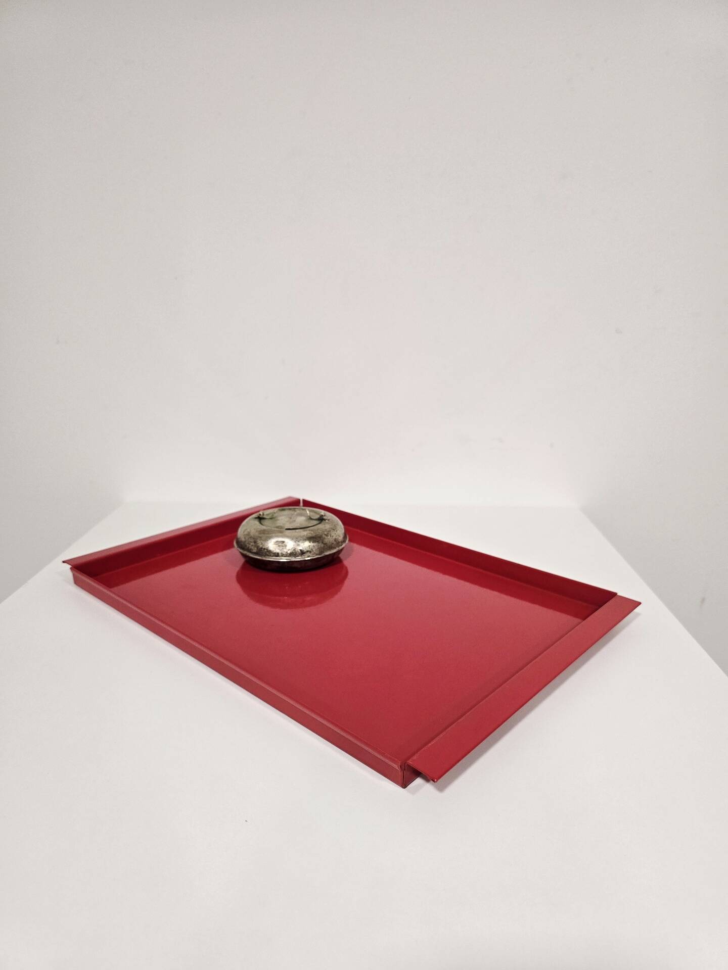 Vintage Italian Red Metal Trays / Mid-Century Modern Decorative Servin