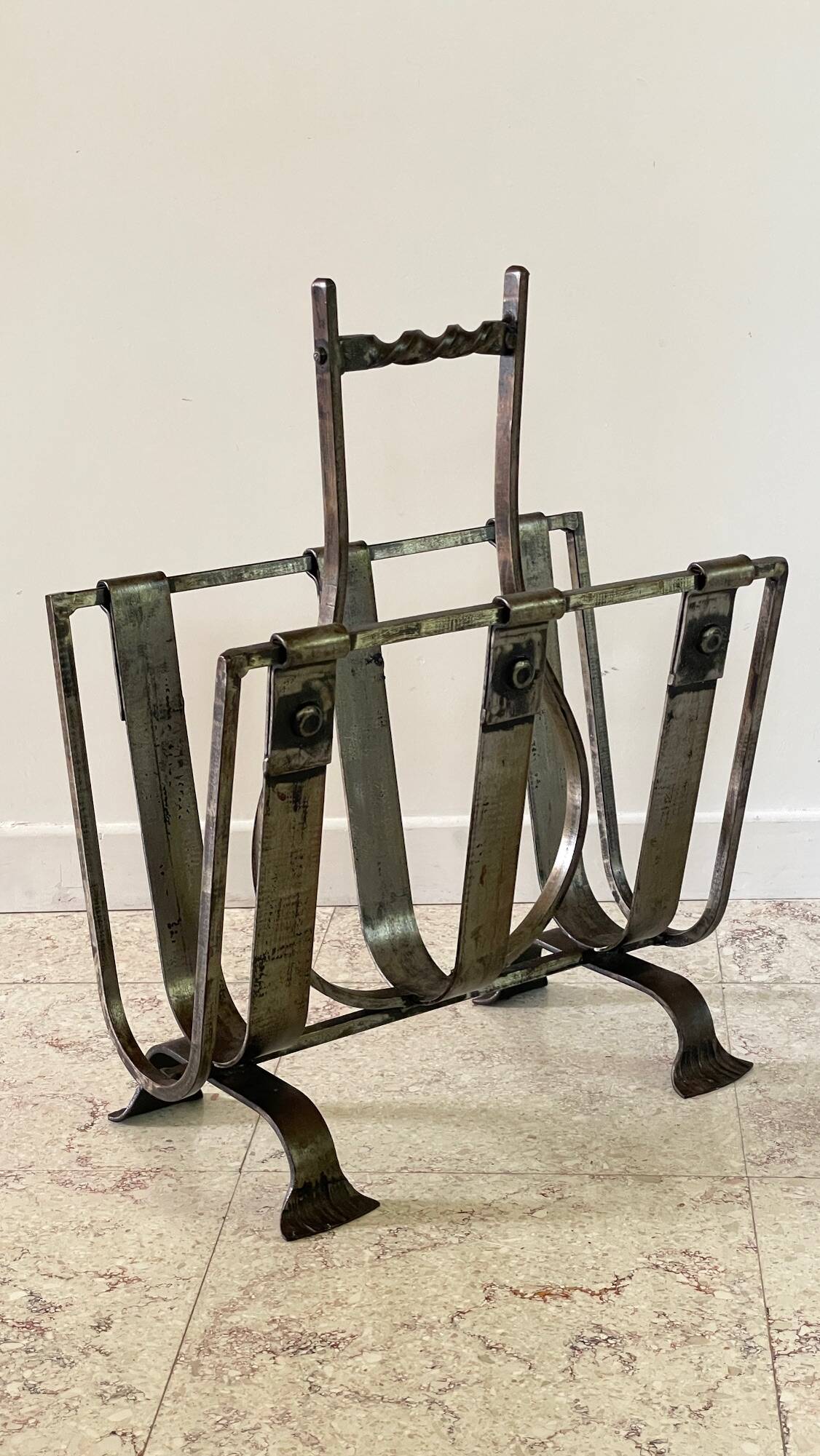 Vintage Brutalist Steel Magazine Rack
