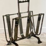 Vintage Brutalist Steel Magazine Rack