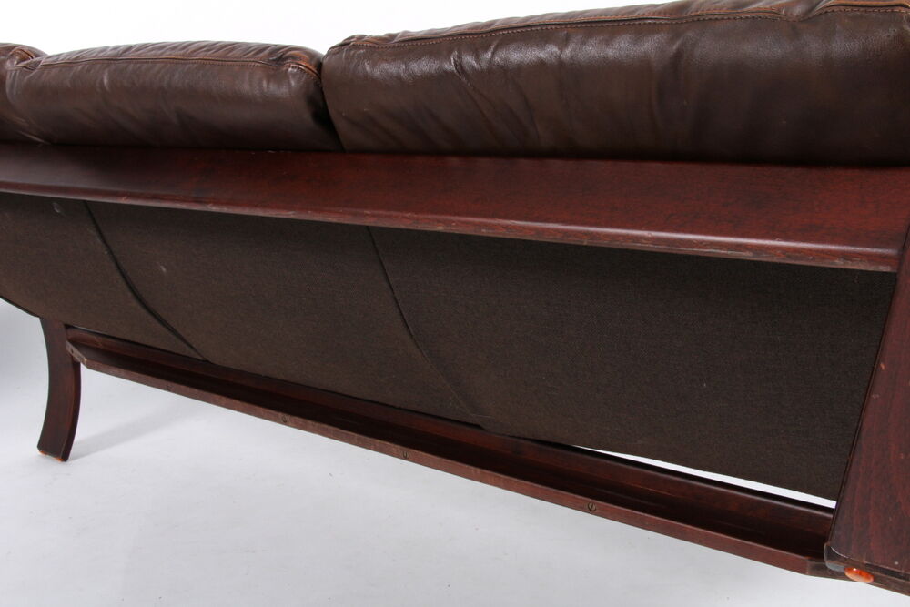 Vintage danish mid century  3 person sofa in brown leather 1970,s