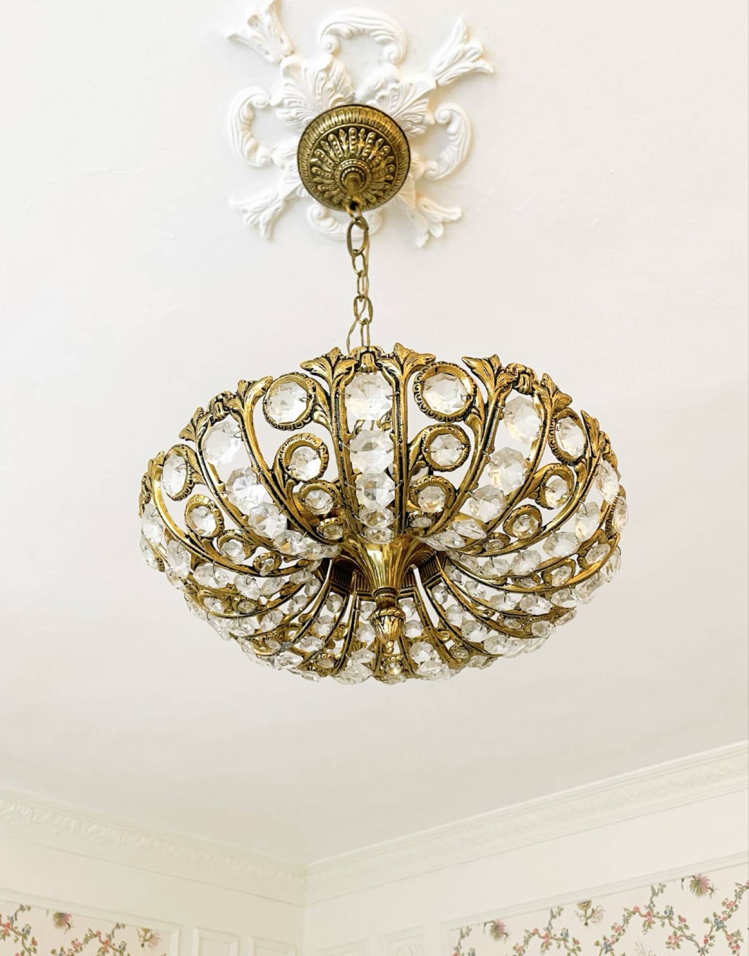 Vintage Palwa suspension in solid brass and crystal.