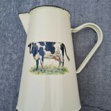 Broc water or milk in enamelled sheet metal small model with a cow pattern