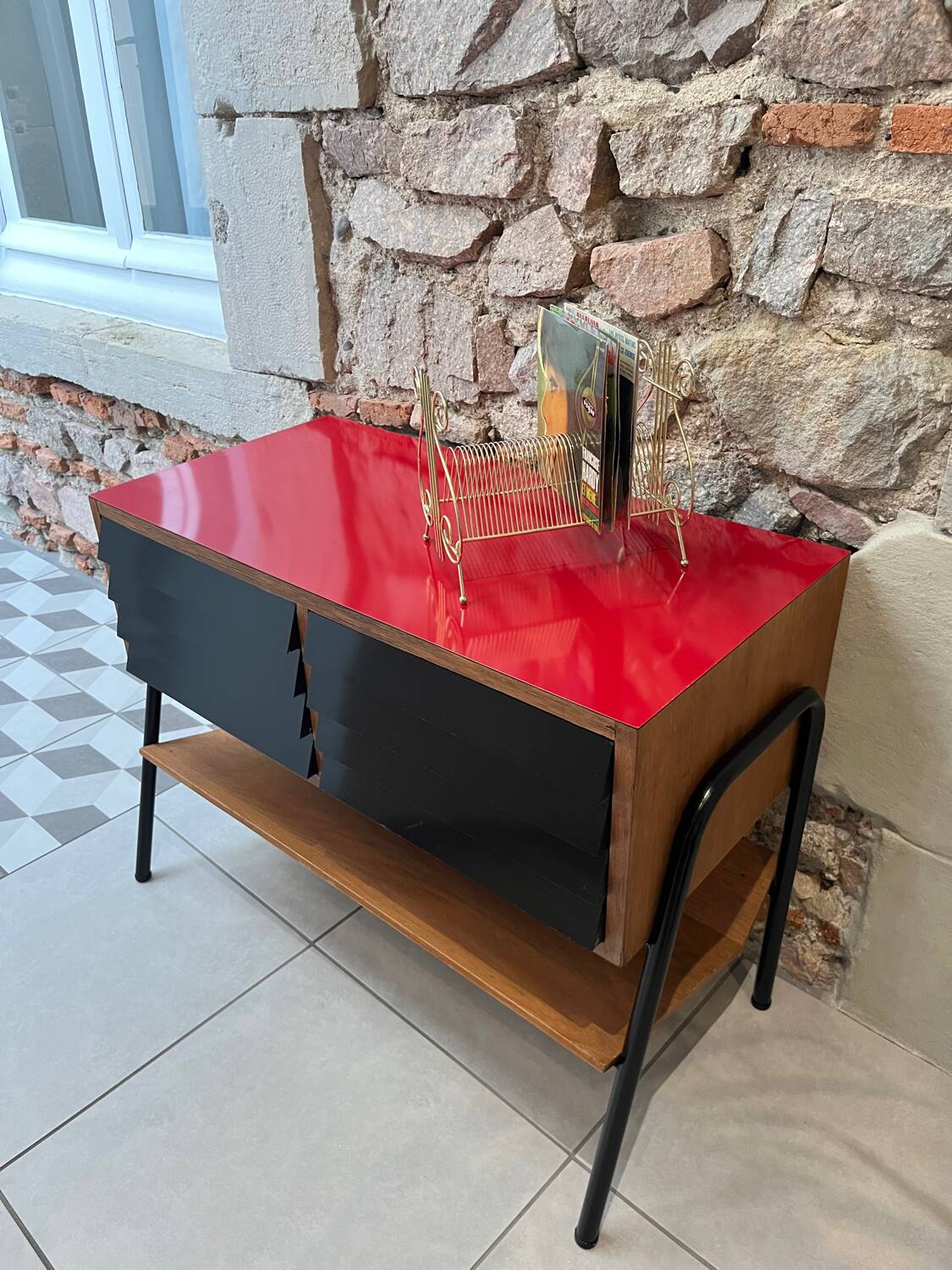 Vinyl storage furniture Manufrance from the 1960s