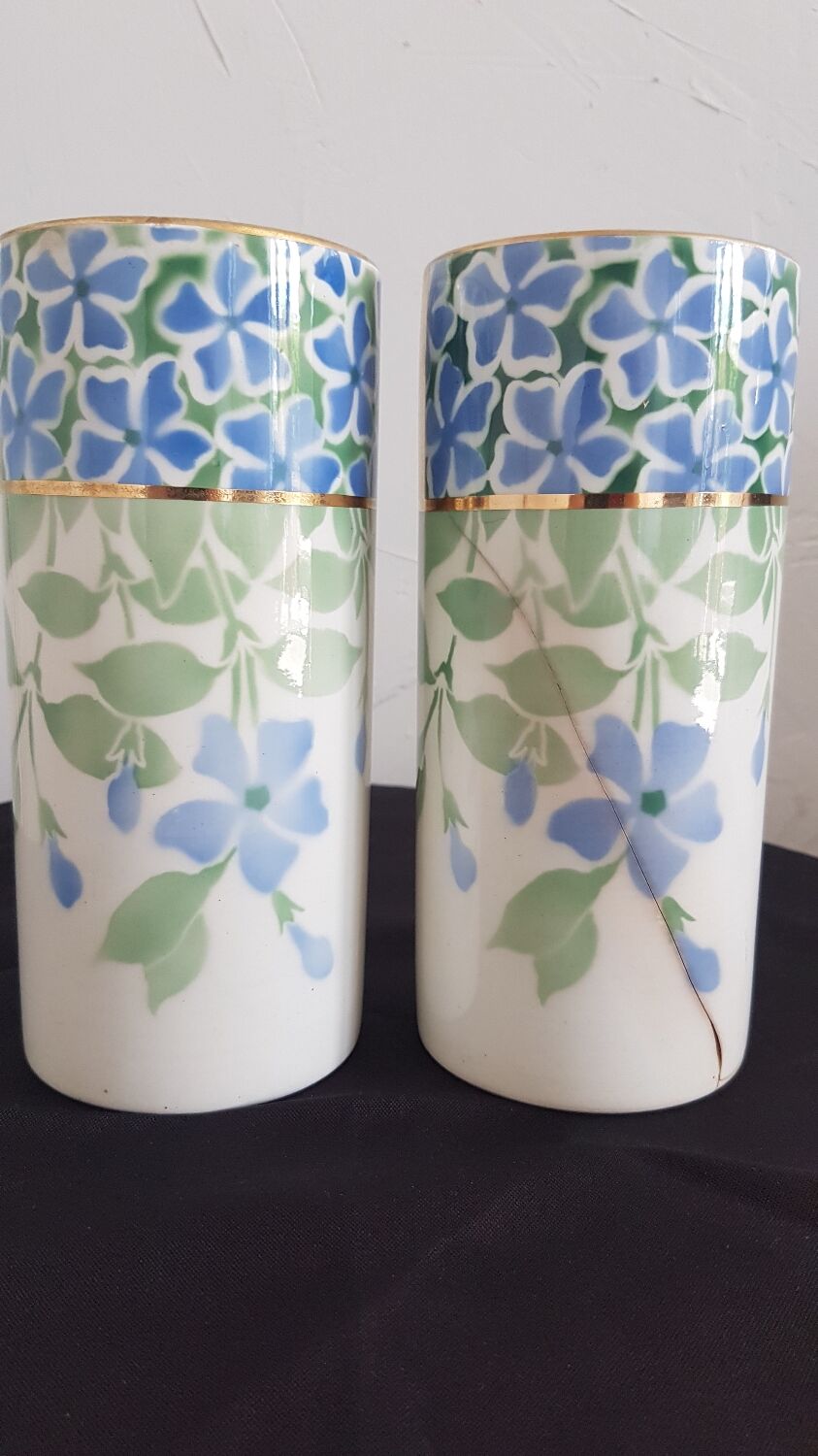 Pair of vases earthenware Keller Guérin Lunéville Periwinkle model