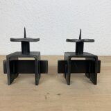 Pair of brutalist wrought iron candle holders