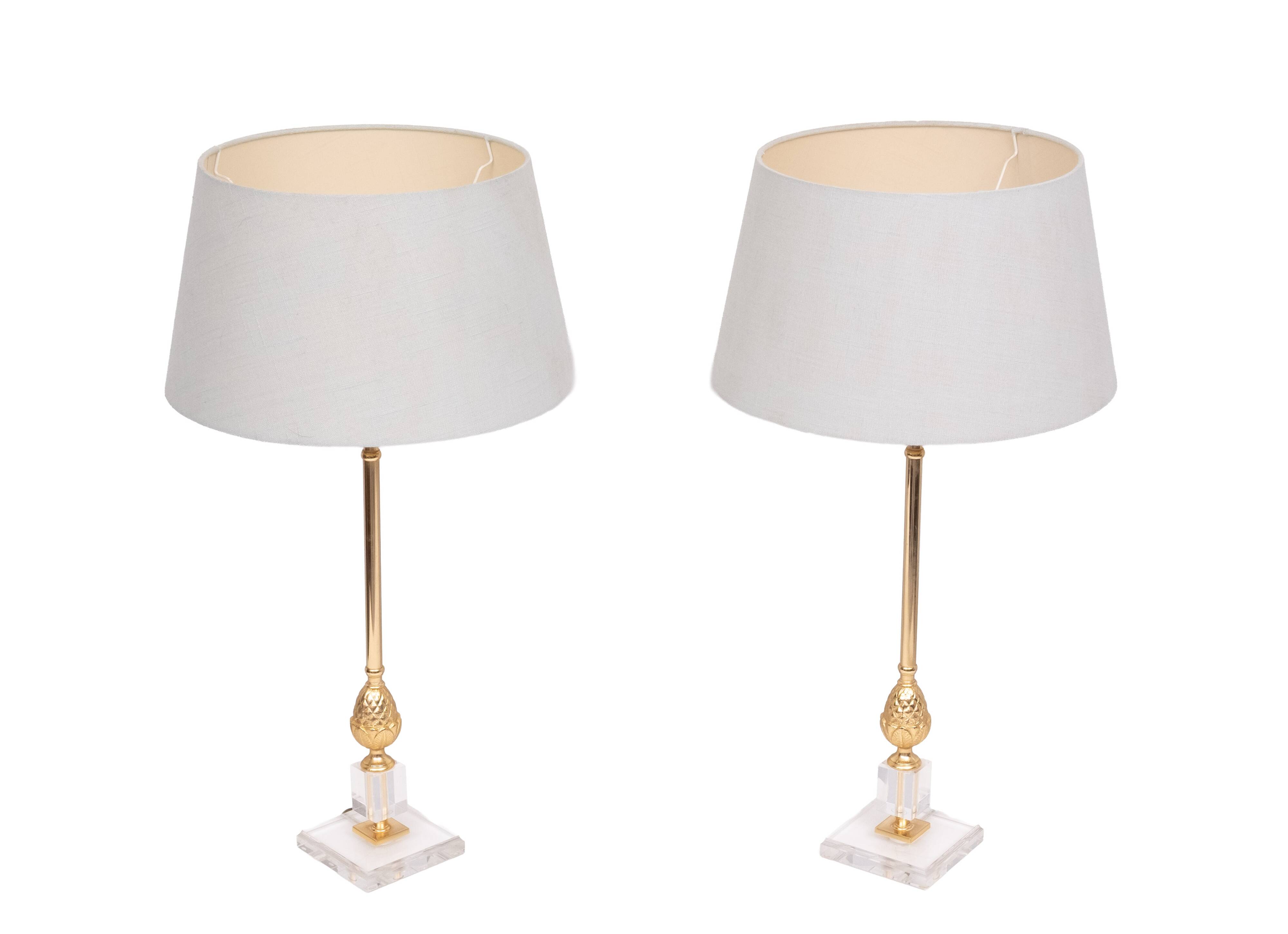 pair elegant Hollywood Regency pineapple Table lamps Denmark 1970s