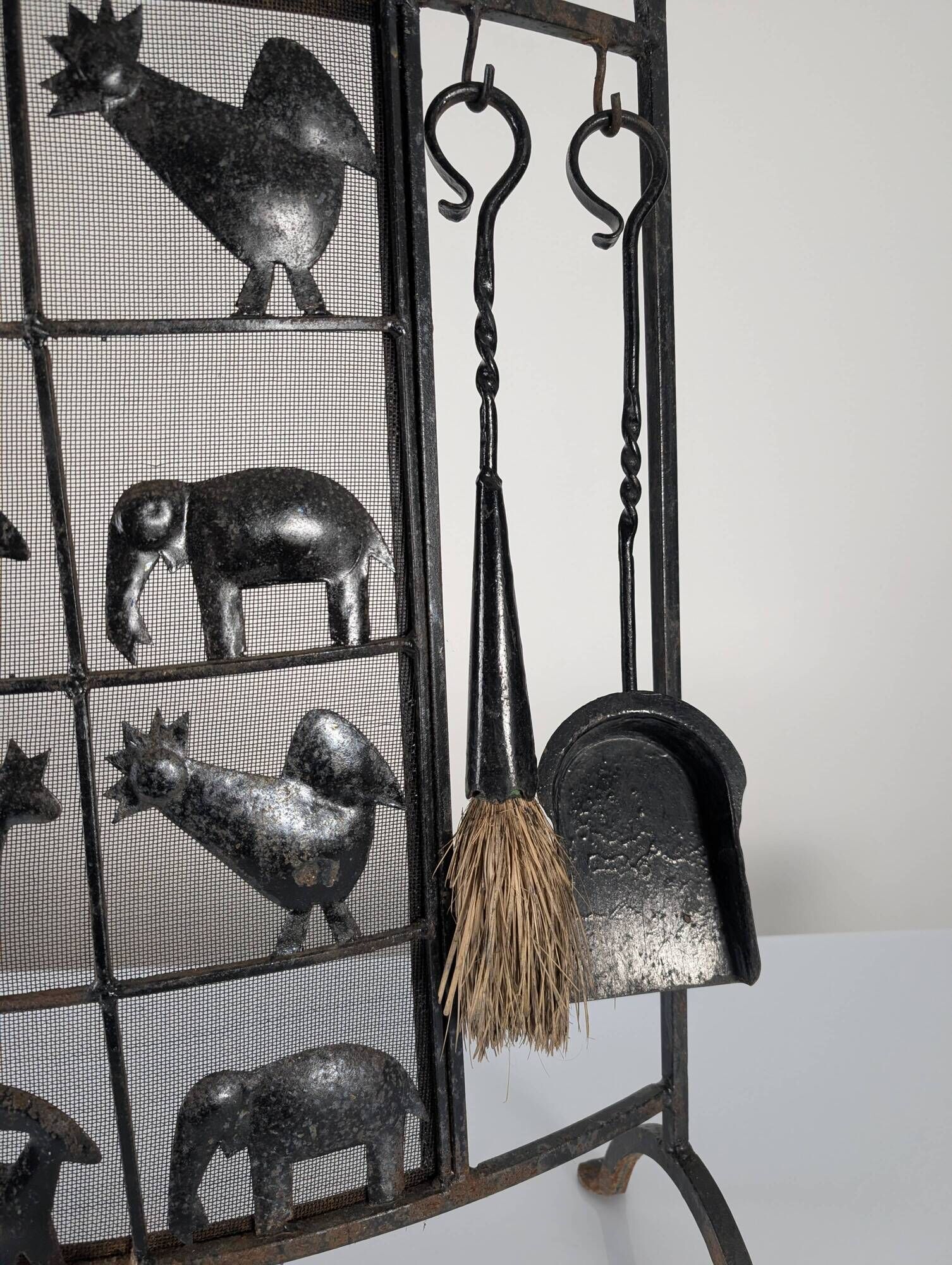 Atelier Marolles Wrought Iron Animal Fire Screen 1950s