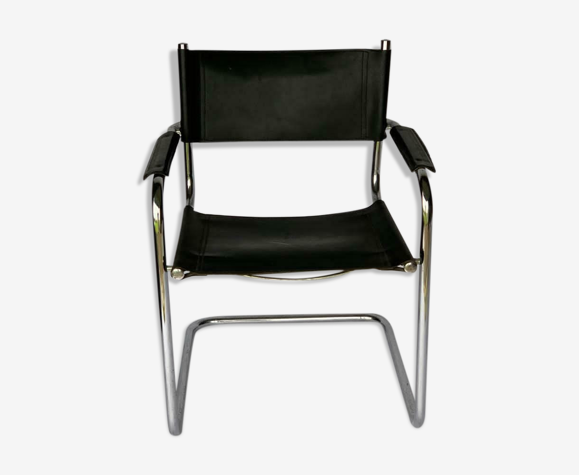 Fauteuil en cuir pietement tubulaire 1980