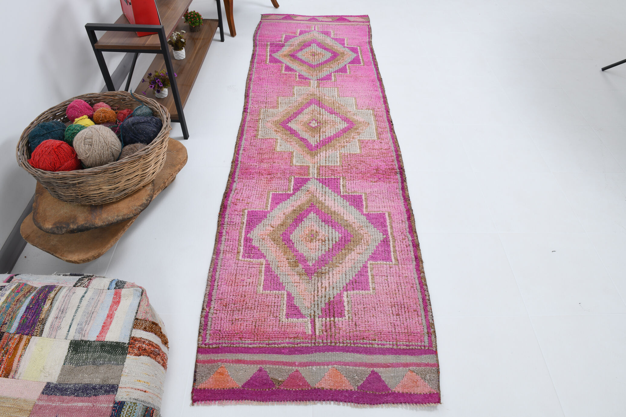 Pale pink vintage runner rug 300x86cm