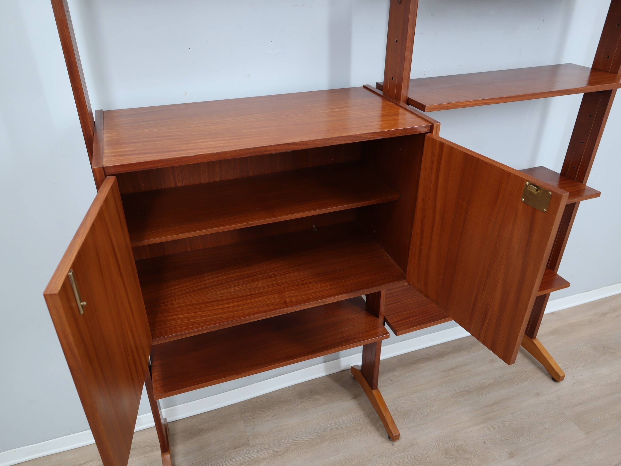 1950s teak modular wall unit with drop-front bar