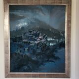 oil on canvas painting of a Chinese mountain village