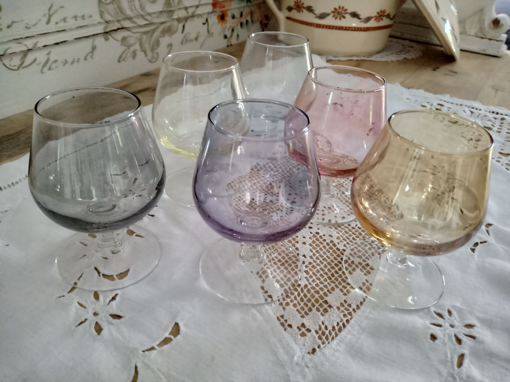 Lot de 6 verres à cognac arlequins